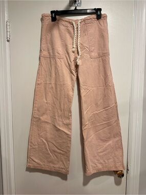 VTG 70s Male Brand flare  bell-bottom Linen Style Pants Rope Belt Patch Pockets.